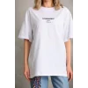 Luz&Pos Unisex Baskılı Oversize T-shirt - Beyaz