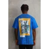 Luz&Pos Unisex Baskılı Oversize T-shirt - Mavi