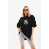 Luz&Pos Unisex Baskılı Oversize T-shirt - Siyah