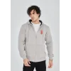 Luz&Pos Unisex Baskılı Tam Fermuarlı Kapşonlu Sweatshirt - Boyalı Gri