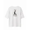 Luz&Pos Unisex Bisiklet Yaka Baskılı Oversize T-shirt - Beyaz