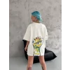 Luz&Pos Unisex Bisiklet Yaka Baskılı Oversize T-shirt - Beyaz