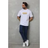 Luz&Pos Unisex Bisiklet Yaka Baskılı Oversize T-shirt - Beyaz