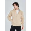 Luz&Pos Unisex Tam Fermuarlı Kapşonlu  Sweatshirt - Bej