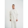 Luz&Pos Uzun Kol Bisiklet Yaka Basic Sweatshirt - Beyaz