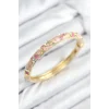 Mineli Pirinç Zirkon Taşlı Pembe Çiçek Motifli Gold Kadın Kelepçe