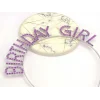 Mor Renk Kristal Taşlı Parlak Birthday Girl Yazılı Taç 16x17 Cm