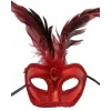 Kırmızı Renk Rugan Kaplama Kırmızı Tüylü Parti Maskesi 18x20 cm