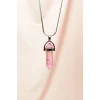 Pembe Kuvars Doğal Taşı Zincirli El Yapımı Tasarımlı Kolye Uç: 3,5 cm Zincir: 20 cm Kutulu