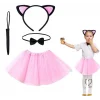 Pembe Renk Etekli Kedi Kostüm Seti (Tütü, Taç, Papyon, Kuyruk)