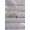 Pirinç Ayarlamalı Gold Renk Zirkon Taşlı 2li Görünüm Fiyonk Yüzük