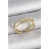Pirinç Gold Renk 2Li Sıra Zirkon Taş Detaylı Kelebek Figürlü Ayarlanabilir Model Kadın Yüzük