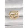 Pirinç Gold Renk 2Li Zincir Zirkon Taşlı Yıldız Figür Kadın Yüzük