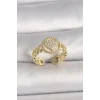 Pirinç Gold Renk Ayarlanabilir Zirkon Taşlı Kalp Model Kadın Yüzük