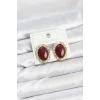 Pirinç Gold Renk Bordo Model Vintage Kadın Küpe