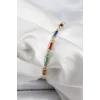 Pirinç Gold Renk Karışık Renkli Kare Zirkon Taşlı Kadın Bileklik
