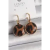 Pirinç Gold Renk Leopar Desenli Daire Model Kadın Küpe