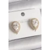 Pirinç Gold Renk Zirkon Taşlı Damla Model Kadın Küpe