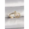 Pirinç Gold Renk Zirkon Taşlı İnci Detay Kilit Kalp Figür Ayarlanabilir Yüzük