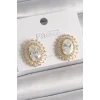 Pirinç Gold Renk Zirkon Taşlı Kadın Küpe