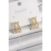 Pirinç Gold Renk Zirkon Taşlı X Model Sallantı Detay Kadın Küpe