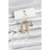 Pirinç Gold Renk Zirkon Taşlı Yıldız Vintage Model YSX Trio Küpe Seti