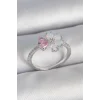 Pirinç Gümüş Renk Beyaz Mineli Pembe Zirkon Taşlı Çiçek Model Kadın Yüzük