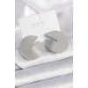 Pirinç Gümüş Renk Daire Plaka Model Kadın Küpe