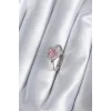 Pirinç Gümüş Renk Pembe Zirkon Taşlı Charm Model Kadın Yüzük