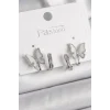 Pirinç Gümüş Renk Zirkon Taş Detaylı Beyaz Sedefli Kelebek Model Kadın Küpe