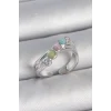 Pirinç Gümüş Renk Zirkon Taş Detaylı Renkli Mineli Ayarlanabilir Kadın Yüzük