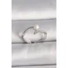 Pirinç Gümüş Renk Zirkon Taşlı Ayarlanabilir Yüzük