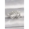 Pirinç Gümüş Renk Zirkon Taşlı Beyaz Mineli Kelebek Model Ayarlanabilir Yüzük