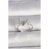 Pirinç Gümüş Renk Zirkon Taşlı Kelebek Model İnci Detay Ayarlanabilir Yüzük
