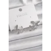 Pirinç Gümüş Renk Zirkon Taşlı Kelebek Model Kadın Küpe