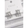 Pirinç Gümüş Renk Zirkon Taşlı X Model Sallantı Detay Kadın Küpe
