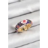 Pirinç Mor Mineli Çiçek Motifli Gold Renk Ayarlanabilir Kadın Yüzük