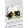 Pirinç Siyah Badem Model Vintage Gold Kadın Küpe