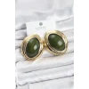 Pirinç Yeşil Badem Model Vintage Gold Kadın Küpe