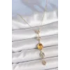 Pirinç Zincir Kehribar Sarı Gold Renk  Zirkon Taşlı Y Kolye