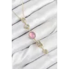 Pirinç Zincir Pembe Gold Renk Zirkon Taşlı Y Kolye