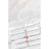 Pirinç Zincir Pembe Gold Renk Zirkon Taşlı Y Kolye