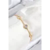 Pirinç Zirkon Taşlı Daire Model Gold Renk Asansörlü Kadın Bileklik