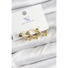 Pirinç Zİrkon Taşlı Kalp Model Gold Renk 3lü Kadın Küpe