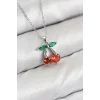 Pirinç Zirkon Taşlı Kiraz Model Gümüş Renk Kadın Kolye