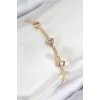 Pirinç Zirkon Taşlı Pembe Kalp Model Gold Renk Kadın Bileklik