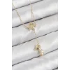 Pirinç Zirkon Taşlı Sallantılı Ayıcıklı Yıldız Model Gold Renk Kadın Kolye