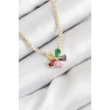 Pirinç Zirkon Taşlı Su Yolu Asorti Çiçek Model Gold Renk Kadın Kolye