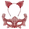 Romantik Kırmızı Dantel Maske Seti – Kedi Kulaklı Taç Ve Maske 3 No