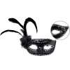 Siyah Yandan Tüylü Güllü Taşlı Pullu Maske